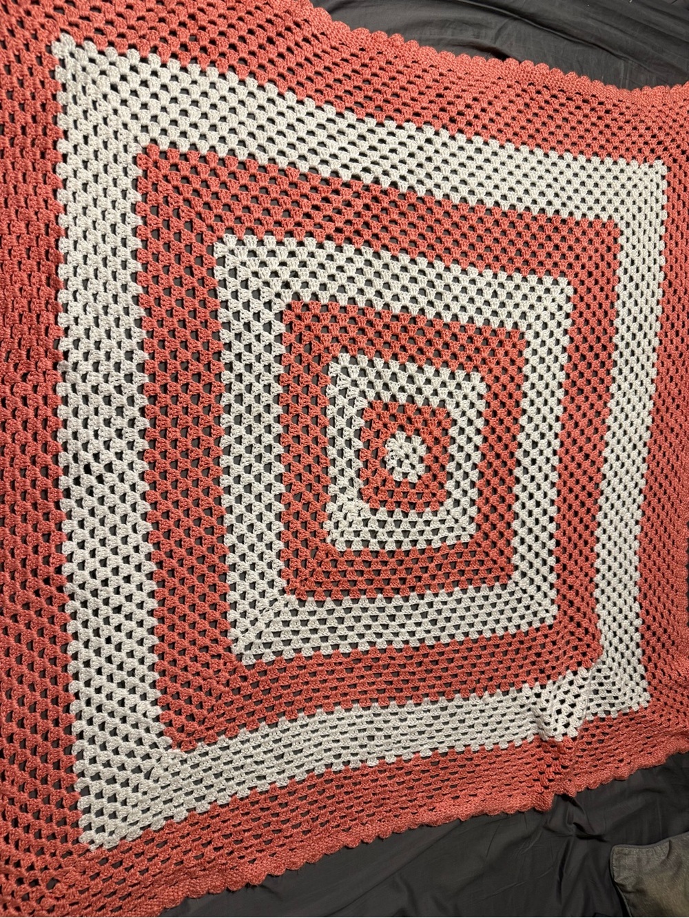 Crocheted Geometric Blanket Throw in Pink & White Like New